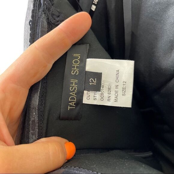 Tadashi Shoji Black Sequin Silk Maxi Dress Size 12 - Picture 8 of 9